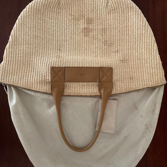 Authentic FURLA - Cream Straw Brown Leather Handbag - Picture 7 of 15